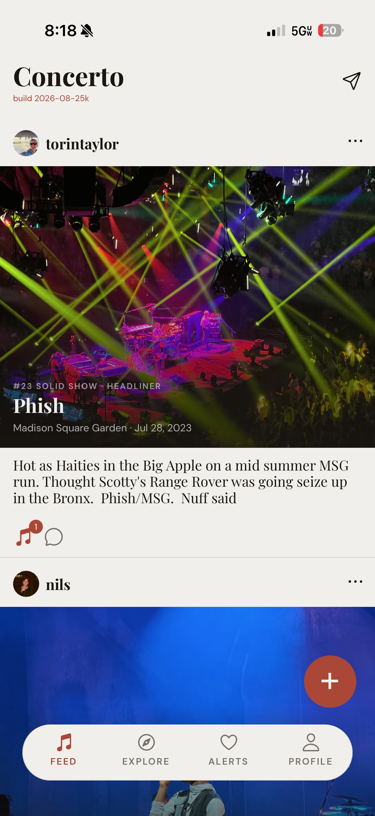 Concerto feed with concert photo posts